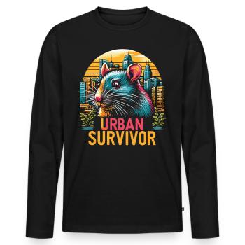 Rat dans la jungle urbaine : « Survivant urbain » - T-shirt manches longues Premium bio Homme - noir - Devant - Nico (187cm)