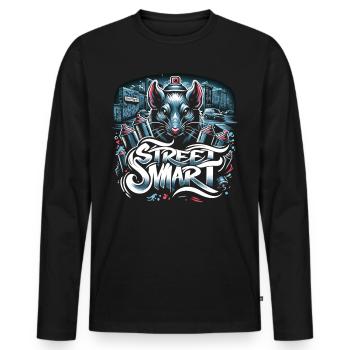 Sprayende Ratte: Stadtleben im Farbrausch - Männer Premium Bio Langarmshirt - Schwarz - Vorne - Nico (187cm)