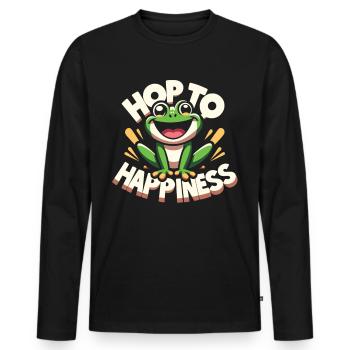 Funny Frog - Hop to Happiness - Men's Premium Organic Long Sleeve Shirt - black - Front - Nico (187cm)