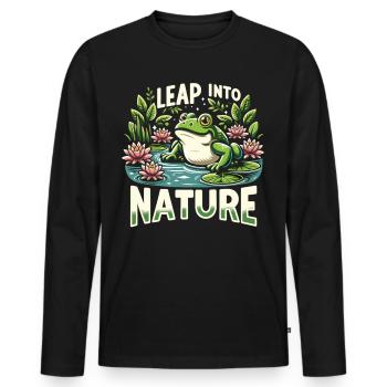 Frog at the lake - Men's Premium Organic Long Sleeve Shirt - black - Front - Nico (187cm)