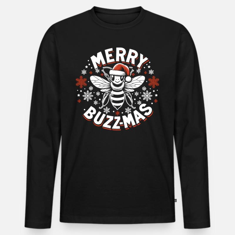 Festliche Biene im Schneegestöber - Männer Premium Bio Langarmshirt - Schwarz