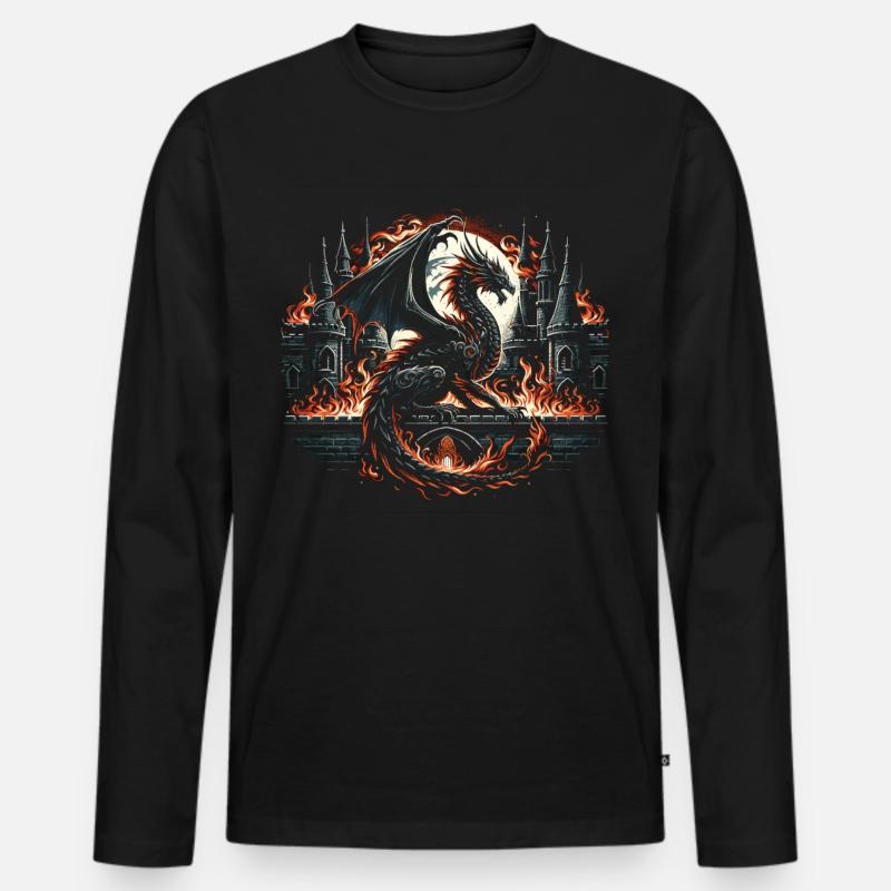 Drache - Gothic Feuerflügel - Männer Premium Bio Langarmshirt - Schwarz