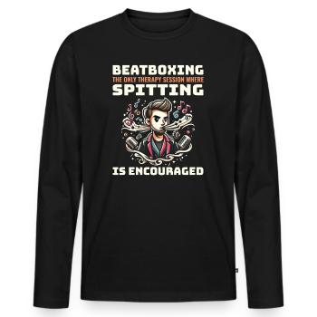 Beatboxing, Drôle, Rythmique, Humour, Percussions vocales - T-shirt manches longues Premium bio Homme - noir - Devant - Nico (187cm)