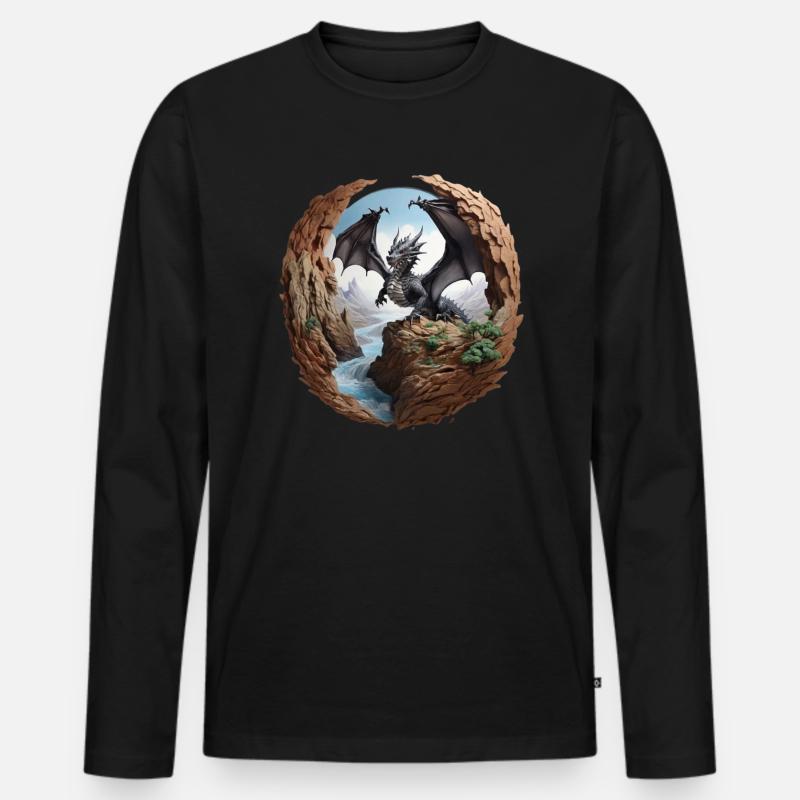 Drache - Männer Premium Bio Langarmshirt - Schwarz