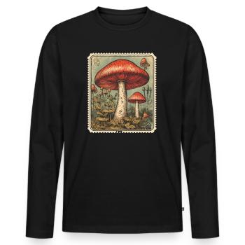 Vintage Postage Stamp with Mushrooms - Men's Premium Organic Long Sleeve Shirt - black - Front - Nico (187cm)