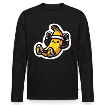 Bananen-Power: Fit mit Sit-Ups - Männer Premium Bio Langarmshirt - Schwarz - Vorne - Nico (187cm)