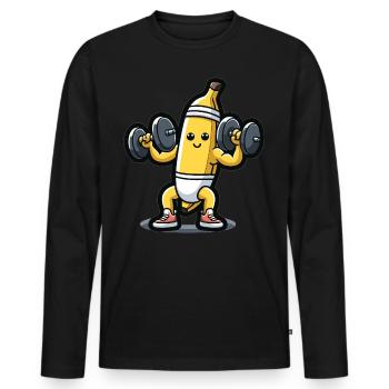 Workout Banana: Fitness Fun - Men's Premium Organic Long Sleeve Shirt - black - Front - Nico (187cm)