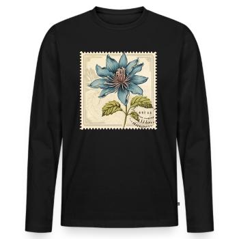 Vintage Postage Stamp Turquoise Flower - Men's Premium Organic Long Sleeve Shirt - black - Front - Nico (187cm)