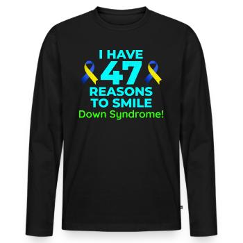 Down Syndrome Awareness 47 Reasons to Smile - Men's Premium Organic Long Sleeve Shirt - black - Front - Nico (187cm)