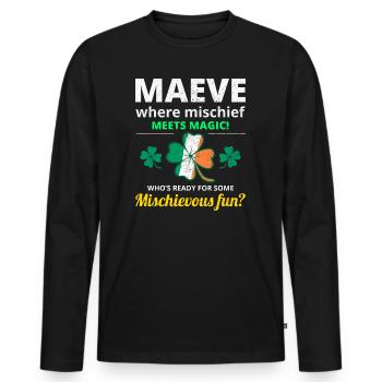 Nom de fille irlandaise drôle : Maeve Mischief rencontre la magie - T-shirt manches longues Premium bio Homme - noir - Devant - Nico (187cm)
