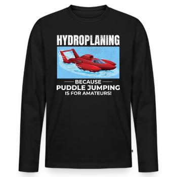 Hydroplane, Bateau, Course, Humour, Puddle Jump, Drôle - T-shirt manches longues Premium bio Homme - noir - Devant - Nico (187cm)
