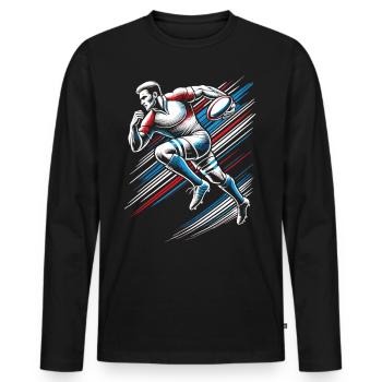 Maillot de fan de rugby - T-shirt manches longues Premium bio Homme - noir - Devant - Nico (187cm)