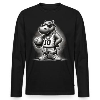 Ghetto Basketball Hippo - Männer Premium Bio Langarmshirt - Schwarz - Vorne - Nico (187cm)