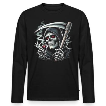 Schwarzer Humor rauchender Sensenmann zu Halloween - Männer Premium Bio Langarmshirt - Schwarz - Vorne - Nico (187cm)