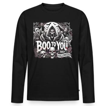 Spooky ghost with "Boo to You" for Halloween - Men's Premium Organic Long Sleeve Shirt - black - Front - Nico (187cm)