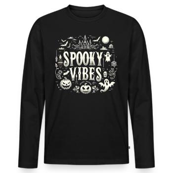Halloween T-Shirt "Spooky Vibes" - Black-White - Men's Premium Organic Long Sleeve Shirt - black - Front - Nico (187cm)
