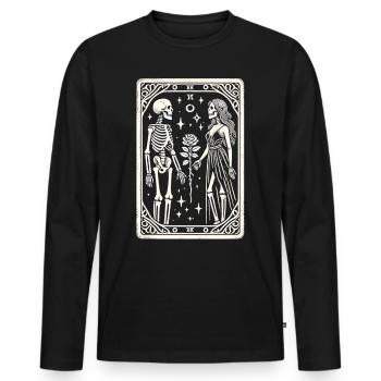 Halloween Tarot T-Shirt: Skeleton Couple with Rose - Men's Premium Organic Long Sleeve Shirt - black - Front - Nico (187cm)