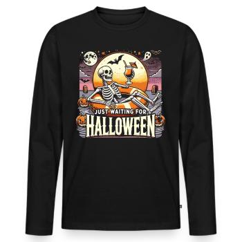 Drôle de squelette attendant halloween T-Shirt - T-shirt manches longues Premium bio Homme - noir - Devant - Nico (187cm)