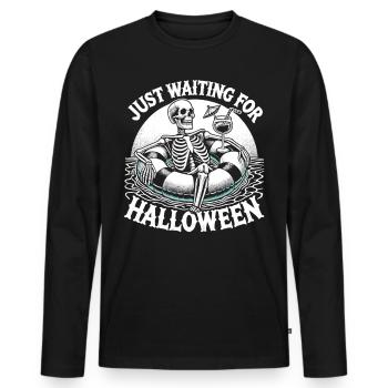 Relaxed Skelett Halloween wartet auf Halloween - Männer Premium Bio Langarmshirt - Schwarz - Vorne - Nico (187cm)
