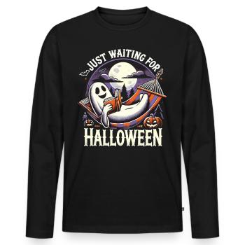 Waiting for Halloween with book and ghost - Men's Premium Organic Long Sleeve Shirt - black - Front - Nico (187cm)