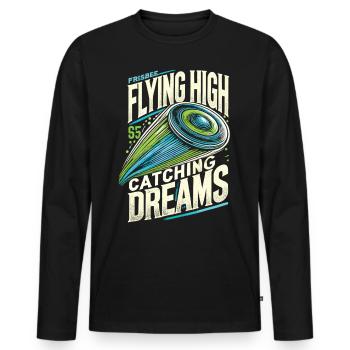 Flying High Catching Dreams - Ultimate Frisbee Tee - Men's Premium Organic Long Sleeve Shirt - black - Front - Nico (187cm)