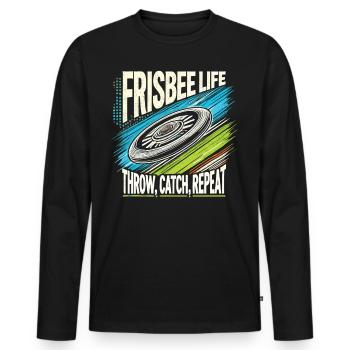 Frisbee Life - Throw, Catch, Repeat - Männer Premium Bio Langarmshirt - Schwarz - Vorne - Nico (187cm)