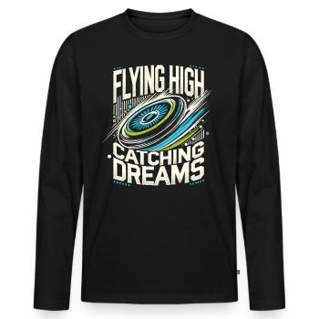 Flying High Catching Dreams - Frisbee Enthusiast - Men's Premium Organic Long Sleeve Shirt - black - Front - Nico (187cm)