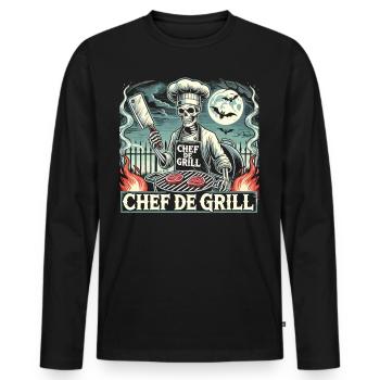 Skeleton Chef au Grill Halloween – Chef de Grill - T-shirt manches longues Premium bio Homme - noir - Devant - Nico (187cm)