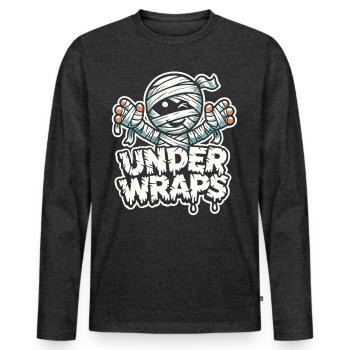 Chemise d’Halloween avec des momies et le texte « Under Wraps » - T-shirt manches longues Premium bio Homme - anthracite chiné - Devant - Nico (187cm)