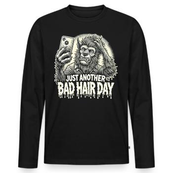 T-shirt loup-garou de dessin animé - Journée des mauvais cheveux - T-shirt manches longues Premium bio Homme - noir - Devant - Nico (187cm)
