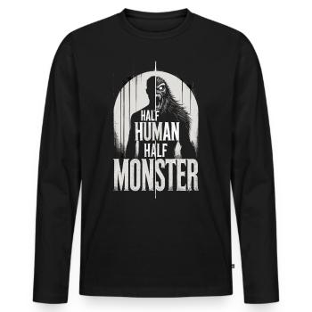 Demi-humain mi-monstre - T-shirt loup-garou monstre - T-shirt manches longues Premium bio Homme - noir - Devant - Nico (187cm)