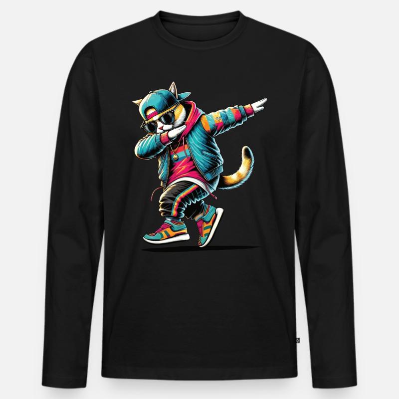 Dabbing Katze - Männer Premium Bio Langarmshirt - Schwarz
