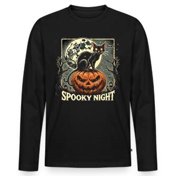 Halloween - „Gespenstische Kürbisnacht" - Männer Premium Bio Langarmshirt - Schwarz - Vorne - Nico (187cm)