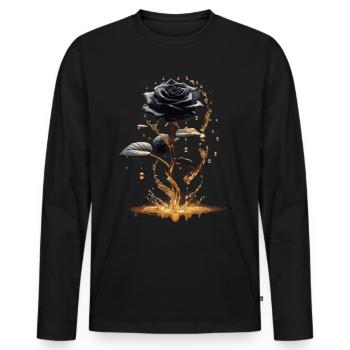 Rose noire dans une lueur dorée - T-shirt manches longues Premium bio Homme - noir - Devant - Nico (187cm)