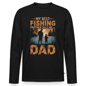 Mon meilleur partenaire de pêche m’appelle papa - T-shirt manches longues Premium bio Homme - noir - Devant - Nico (187cm)