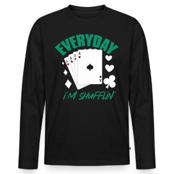 Poker Alltag: Jeden Tag Mische Ich! - Männer Premium Bio Langarmshirt - Schwarz - Vorne - Nico (187cm)