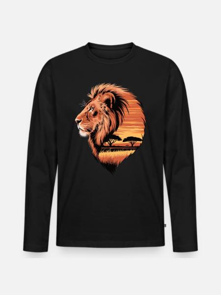 Løve på savannen – Vildmarkens konge - Premium økologisk langærmet T-shirt til mænd - sort