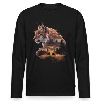 Lynx majestueux – Art de la forêt et de la nature - T-shirt manches longues Premium bio Homme - noir - Devant - Nico (187cm)
