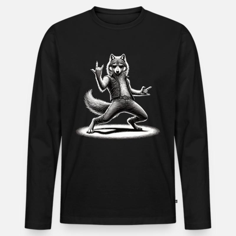 Rockiger Wolf – Cool & Wild - Männer Premium Bio Langarmshirt - Schwarz
