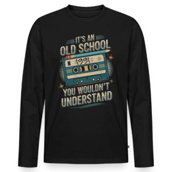 Oldschool 1991 – Ein echter Klassiker - Männer Premium Bio Langarmshirt - Schwarz - Vorne - Nico (187cm)