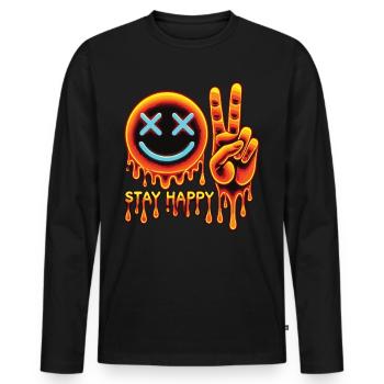 Smiley psychédélique - Stay Happy - T-shirt manches longues Premium bio Homme - noir - Devant - Nico (187cm)