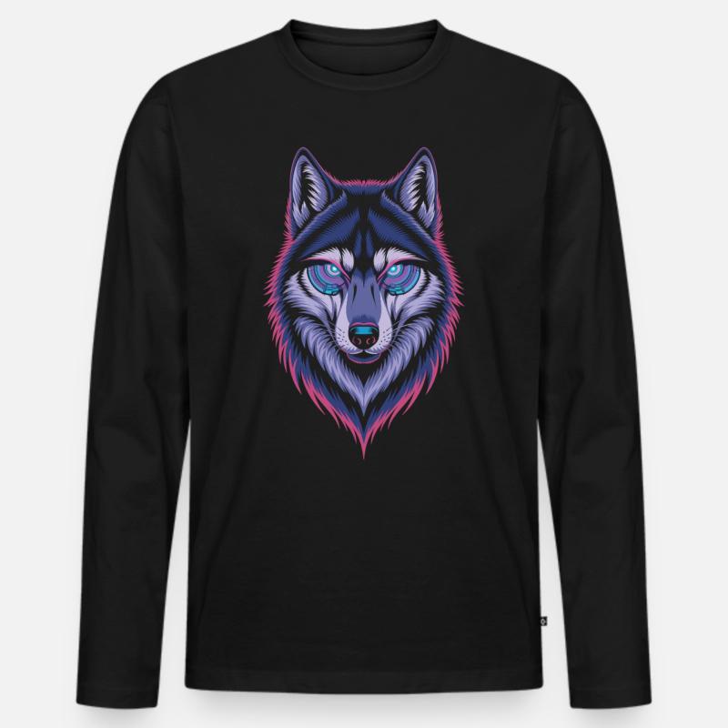 Techno Wolf Kunst - Männer Premium Bio Langarmshirt - Schwarz