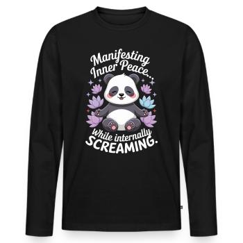 Meditating Panda – Zen & Mindfulness - Men's Premium Organic Long Sleeve Shirt - black - Front - Nico (187cm)