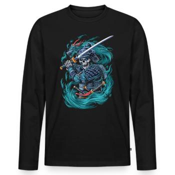 Samurai Skeleton with Dragon Spirit - Men's Premium Organic Long Sleeve Shirt - black - Front - Nico (187cm)