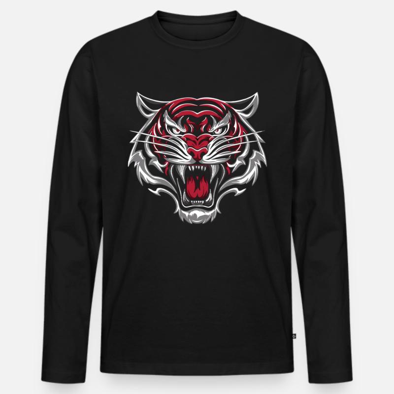 Wilder Tigerkopf - Männer Premium Bio Langarmshirt - Schwarz