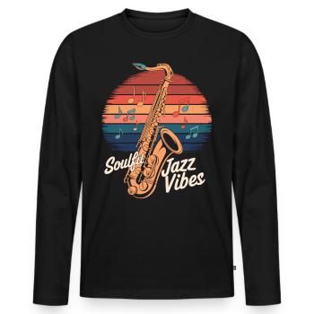 La musique du saxophone est dans l’air - T-shirt manches longues Premium bio Homme - noir - Devant - Nico (187cm)