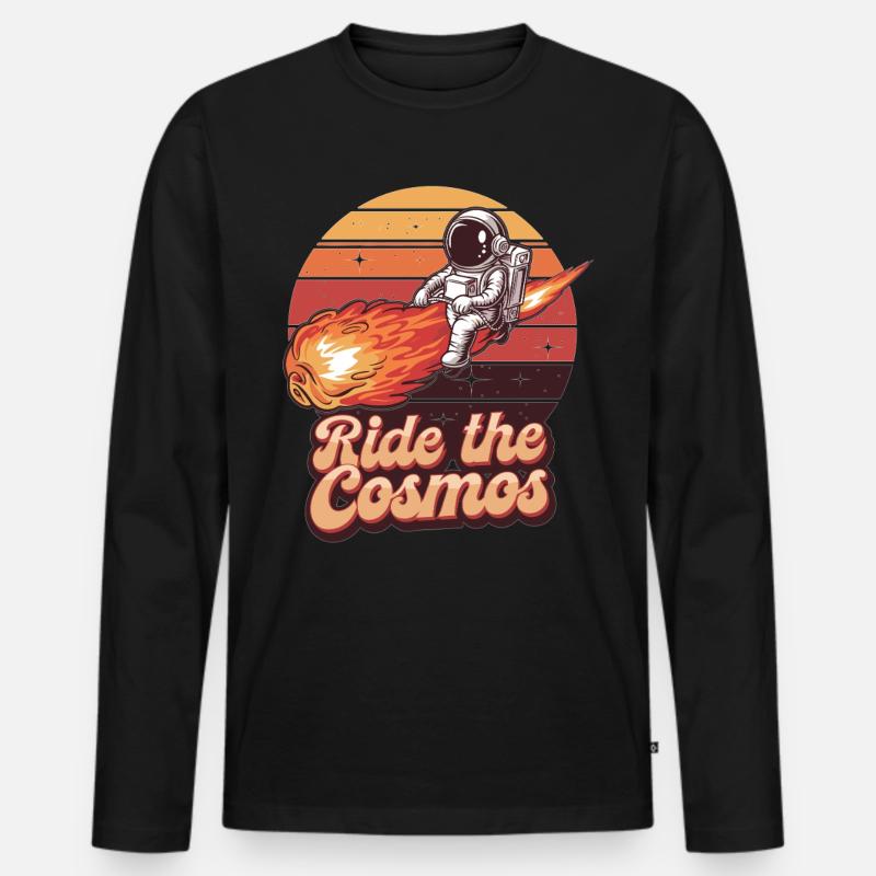 Astronaut auf Meteor - Männer Premium Bio Langarmshirt - Schwarz