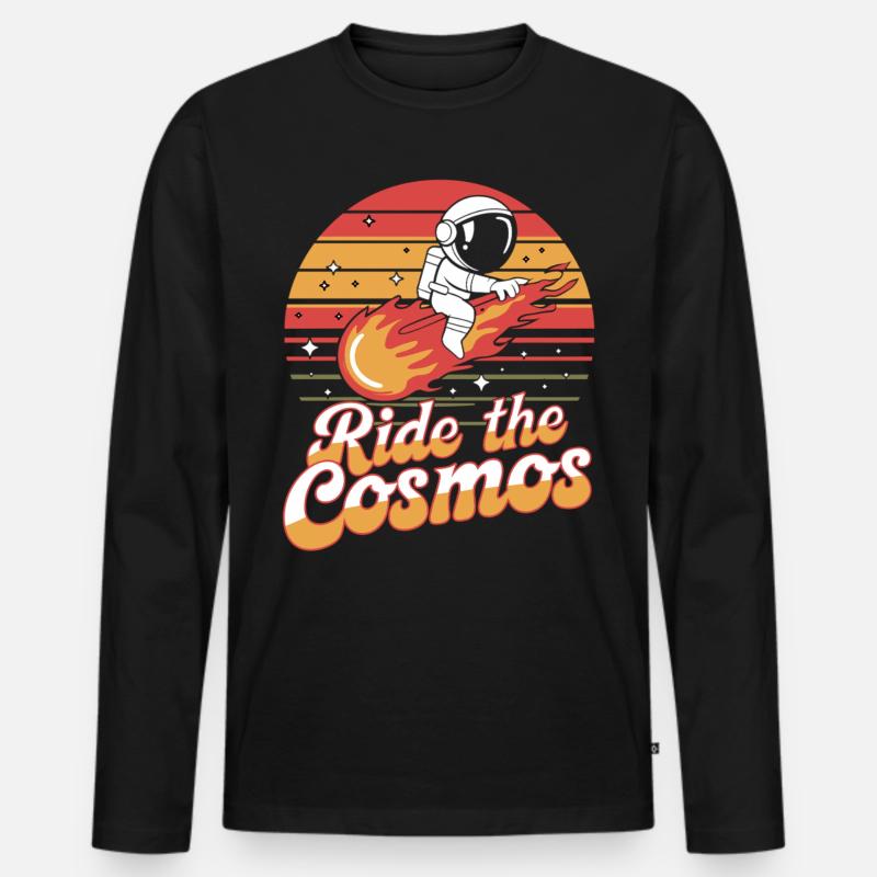 Astronaut reitet durch den Kosmos - Männer Premium Bio Langarmshirt - Schwarz