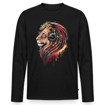 Reggae Lion with Headphones - Men's Premium Organic Long Sleeve Shirt - black - Front - Nico (187cm)