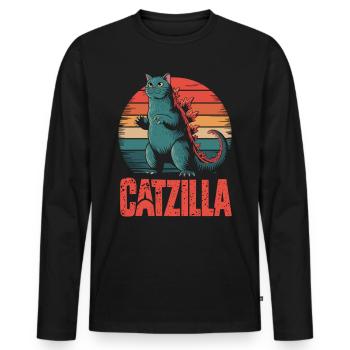 Chat monstre dans un style rétro - Catzilla - T-shirt manches longues Premium bio Homme - noir - Devant - Nico (187cm)